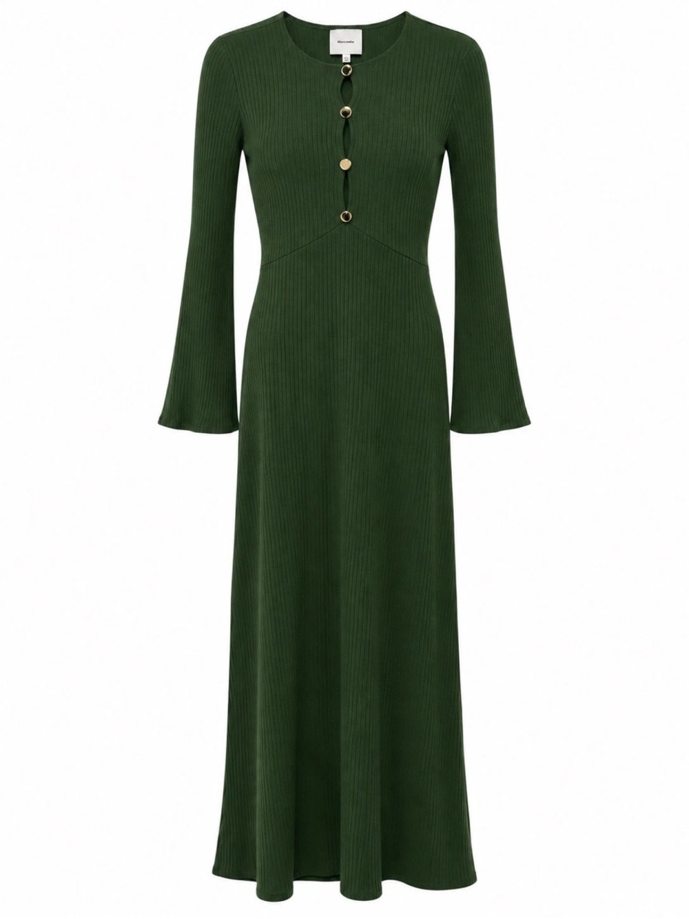 Reformation Hayden Knit Ribbed Maxi Dress Long Sleeve Fern Green Bodycon Size XS - Picture 2 of 5